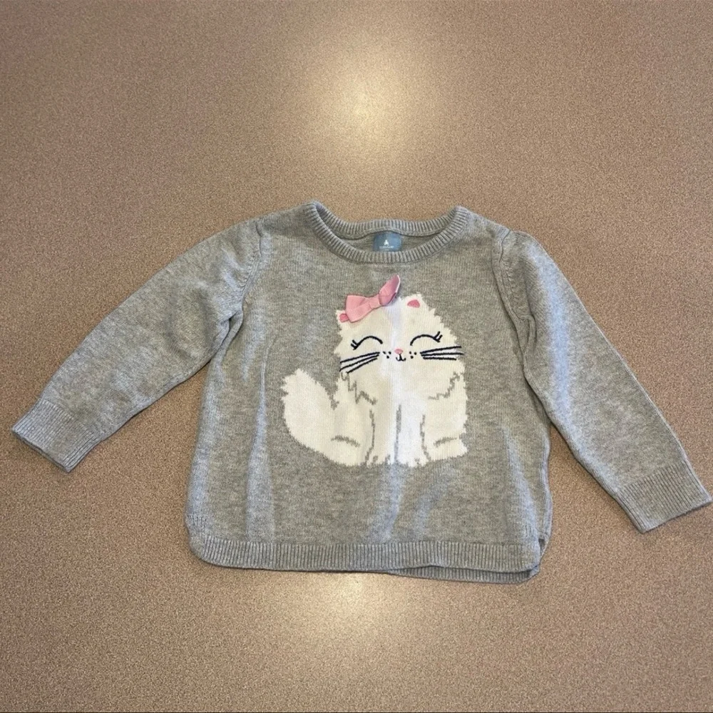 GAP Gray Kids Sweater with Cat and Pink Bow